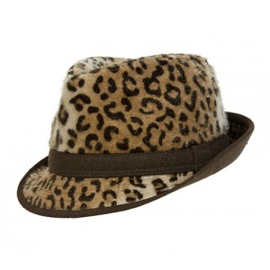 Fedora Hat – 12 PCS Faux Fur Leopard Print - Brown - HT-12FASW637BR